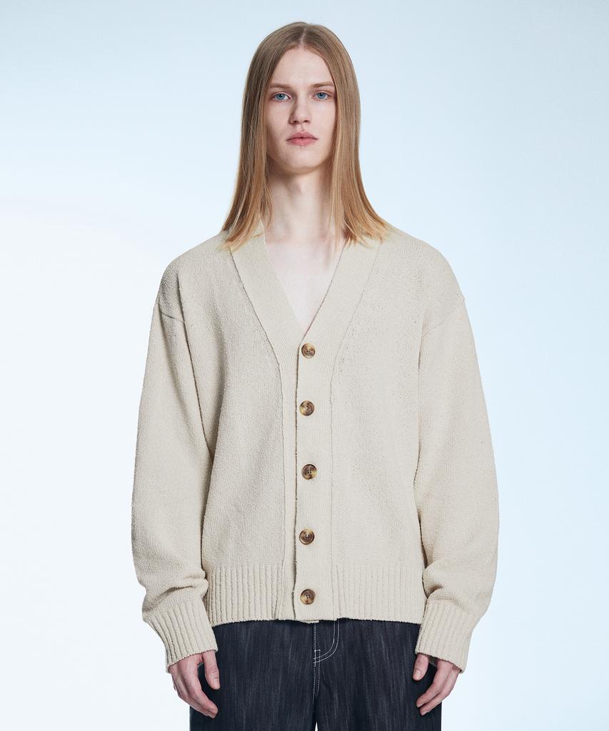 Кардиган Secondmono из фактурной хлопковой вязки букле Бежевый Secd001Beige