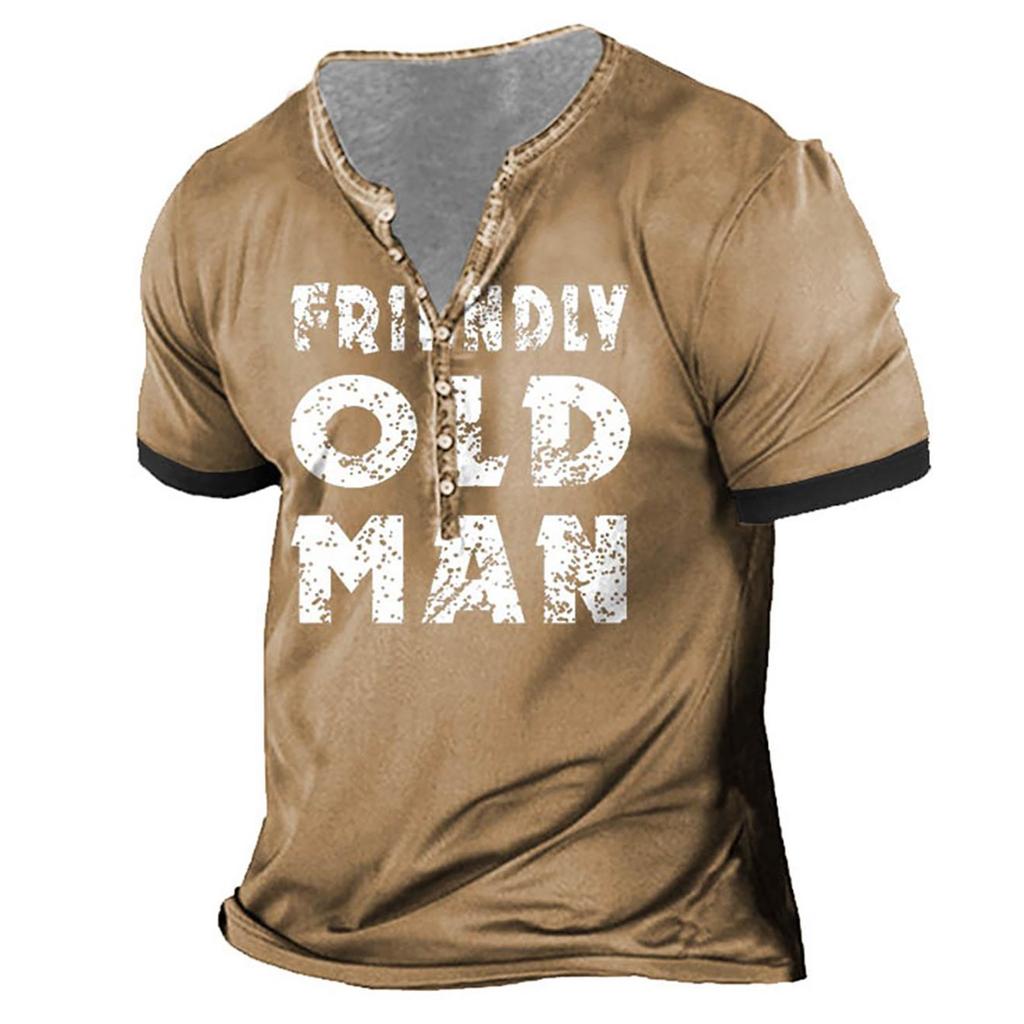 Мужская футболка с принтом на открытом воздухе, свободный топ с короткими рукавами на пуговицах в стиле ретро