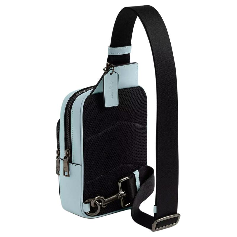 COACH RACER 13 brand logo print contrasting design smooth calfskin shoulder crossbody bag chest bag mini men's charcoal gray and light blue