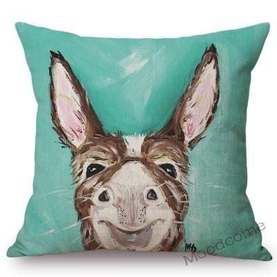 Oil Painting Farm Animals Cow Cattle Donkey Sofa Throw Pillow Case Green Cotton Linen Home Decor Cushion Cover Concealed Zipper