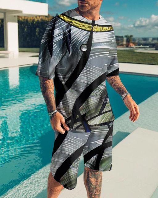 Мужская спортивная одежда из двух предметов, черно-белая футболка с 3D принтом льва, костюм, уличная повседневная мужская футболка большого размера из двух предметов, комплект