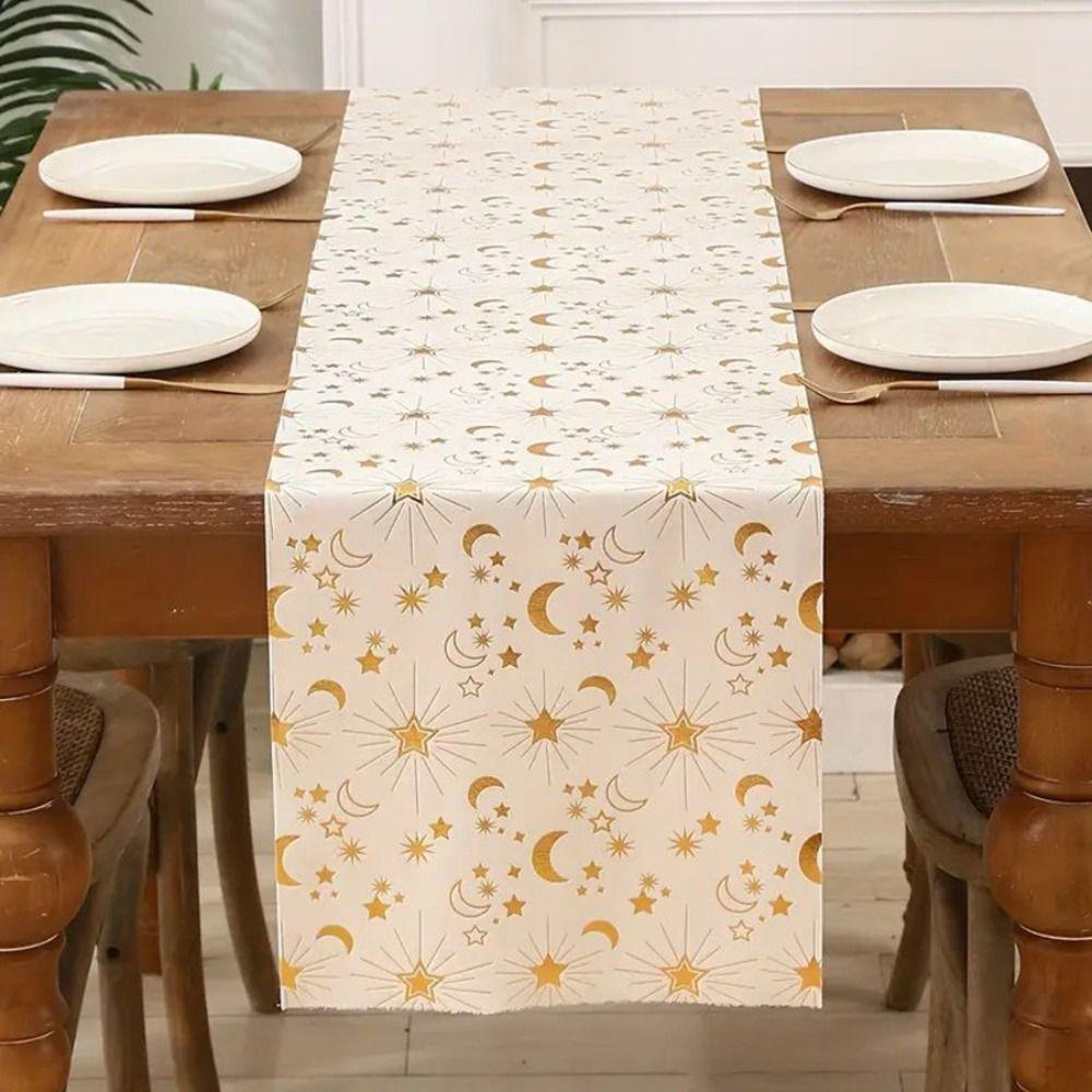 Moon Stars Pattern Eid Mubarak Tablecloth Table Cover Eid Al-Fitr Table Runner  Holiday Party