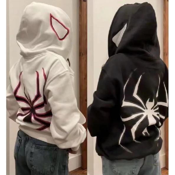 Толстовка с капюшоном Spider на молнии для женщин и мужчин в уличном стиле Harajuku с принтом, свободная куртка с капюшоном, рубашка в стиле панк-готика, одежда Y2K, толстовка