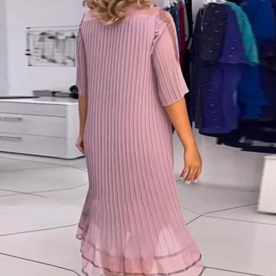 Женское платье с коротким рукавом, круглым вырезом, двухслойной сеткой, лоскутным узором, оборками, большим размером, однотонное, свободное, длиной до середины икры, в полоску, мягкое, женское, весна-лето, миди