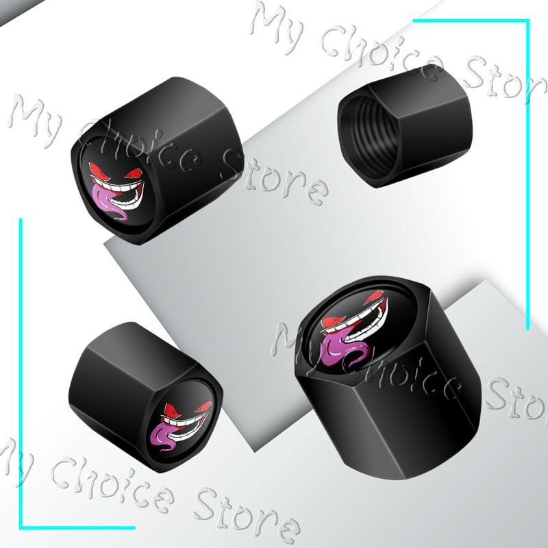 4Pcs/Set Metal Alloy Devil Smiling Face Emblem Car Wheel Tire Valve Air Cap Stem Dustproof Cover Fit For Car Styling Accessories