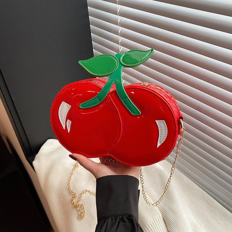 Women's Funny Cherry Shape Shoulder Crossbody Bag Cute Personalized Chain Design Small Purse and Handbag CLE