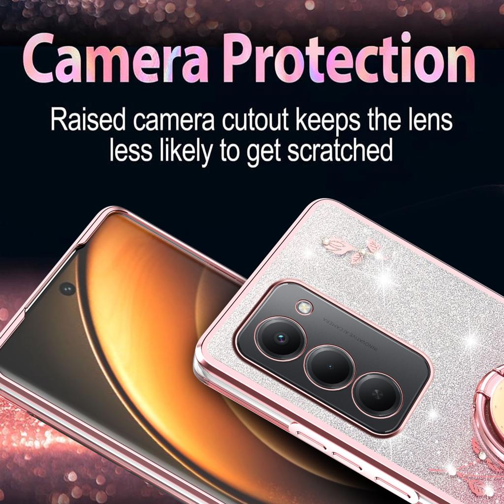 Для Xiaomi Redmi 15 5G (Глобальный) (169 мм) Чехол Кольцо Подставка ТПУ Цветы Чехол для Телефона Градиент Блестки