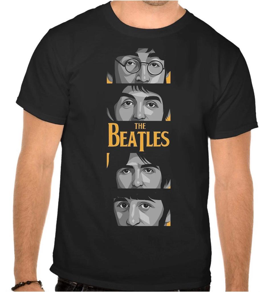 The Beatles Рок-музыка Логотип ЧЕРНАЯ Футболка - 1025-