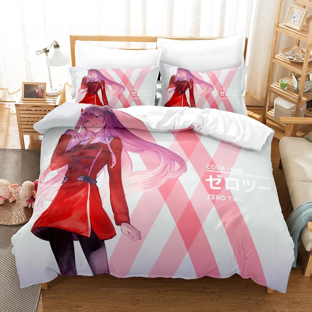 Zero Two (Darling In the FranXX) 002 Bedding Set Single Twin Full Queen King Size Bed Set Aldult Kid Bedroom Duvet Cover Sets