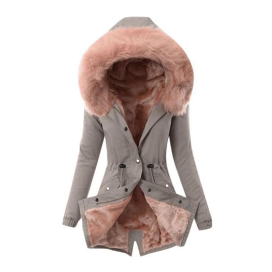 Зимнее пуховое пальто с меховым капюшоном и карманами, застежка-молния, парка