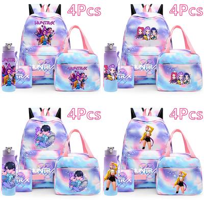 4 шт./компл. Аниме K-Pop Рюкзак Сумка Пенал с бутылкой для воды 750 мл для мальчика-подростка девочки Школьный рюкзак Большая вместимость водонепроницаемый Рюкзак для книг