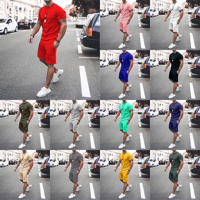 Новые мужские летние уличные мужские шорты с короткими рукавами, мужской повседневный спортивный костюм большого размера из двух частей
