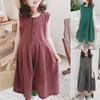 Kids Romper Button Half Placket Loose Casual Sleeveless Wide Leg Jumpsuit for Hiking