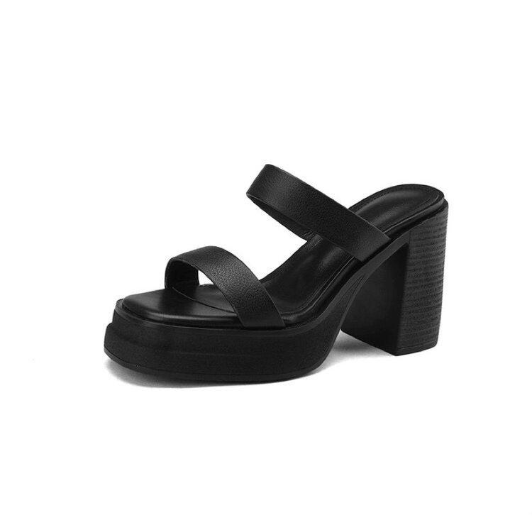 Fashion Coarse Sandals Women's Summer New Square Head Fashion Simple Flip-flops Waterproof Platform High Heels