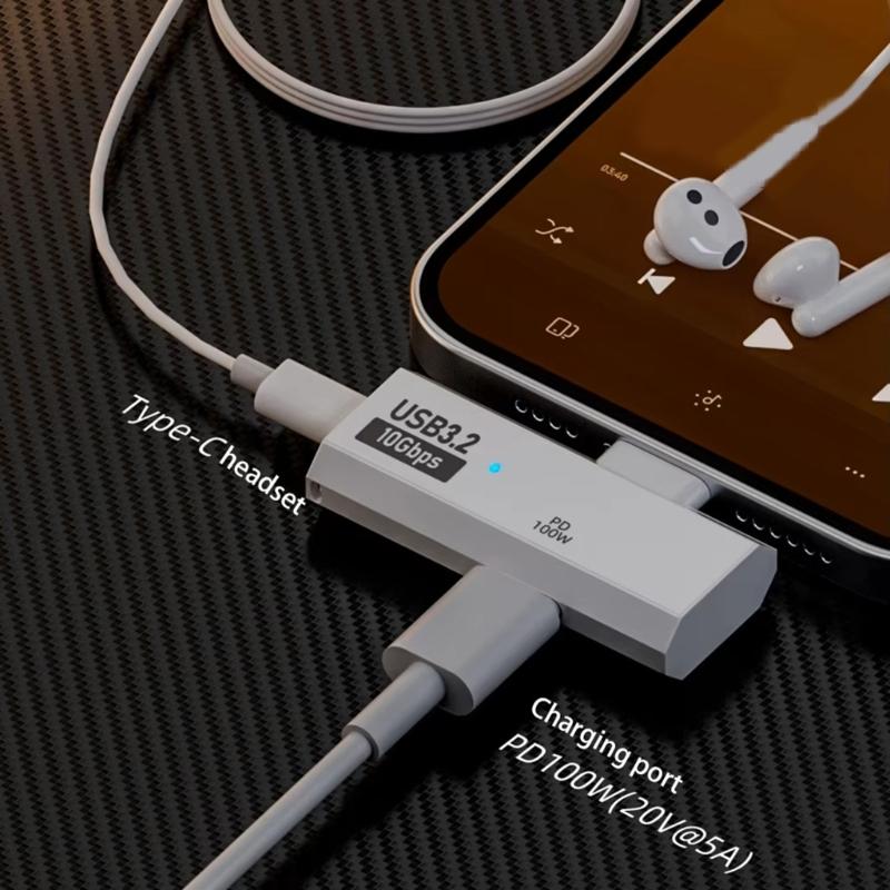Адаптер USB C 2 в 1 90 градусов Адаптер USB C папа к двойному гнезду Адаптер-удлинитель USB C 3.2 100 Вт Устройство Type C