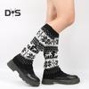 1 Pair Winter Calf Covers Knitted Anti-slip Christmas Style High Elasticity Elk Snowflake Jacquard Piled Socks Thickened Daily Wear Sports Outing Leg
