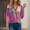 Autumn and Winter Women's Fashion Casual Loose Printed V-Neck Zip Long Sleeve Cashmere T-Shirt EMA