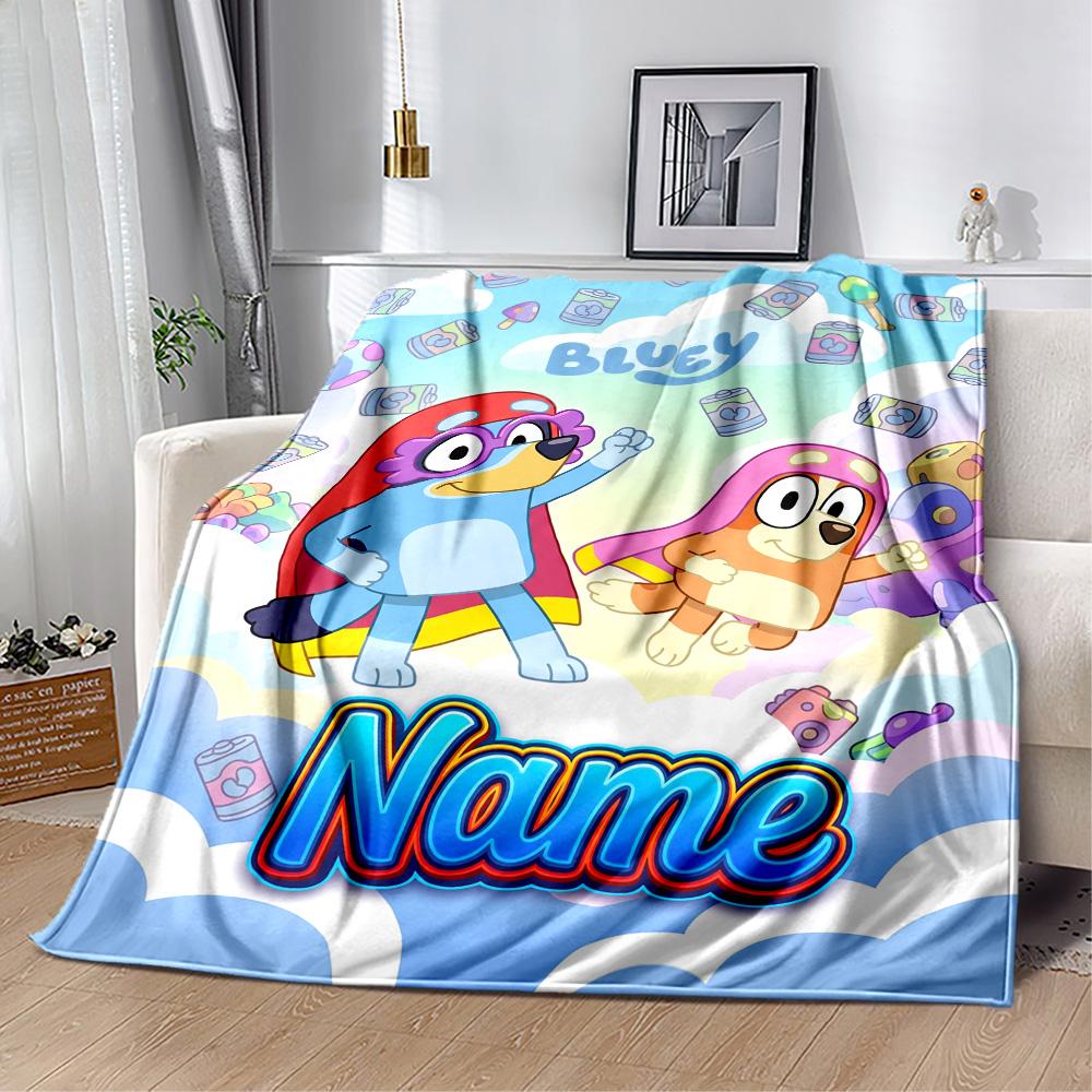 Bluey Family Adventure Customize Text Blanket Cozy Personalized Blanket Durable Comfort Perfect for Couch Home Decor Nap Picnics