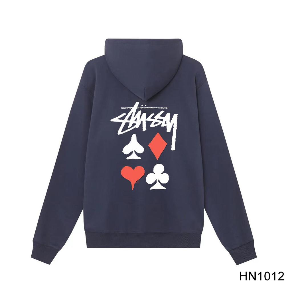 Stussy 2025 Новая весна и осень свободная толстовка большого размера с тонким фасоном и принтом покера из хлопка с капюшоном для пары