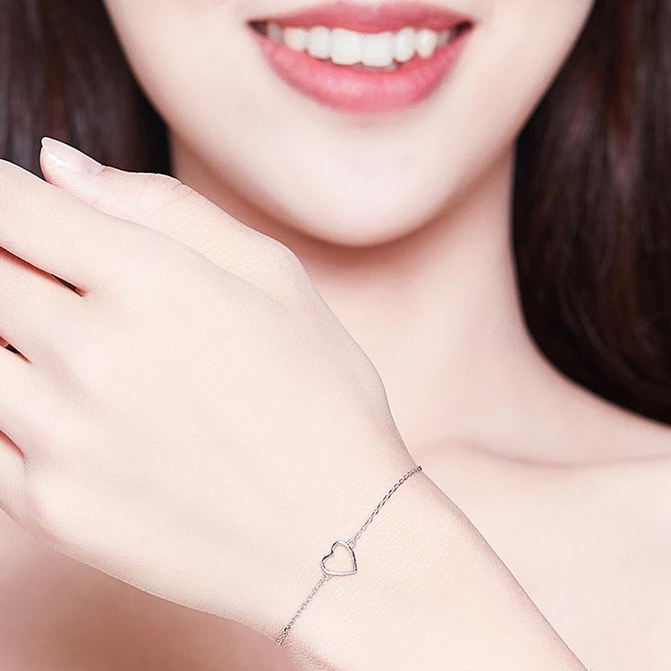 New Heart-shaped Bracelet Hollow Sterling Silver European and American Fashion Simple Cross-border Ladies