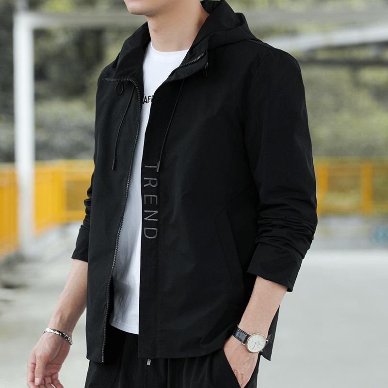 Spring Autumn Mens Loose Hooded Casual Jacket Fashion Sports Breathable Comfortable Outerwear Top for Daily Street Wear