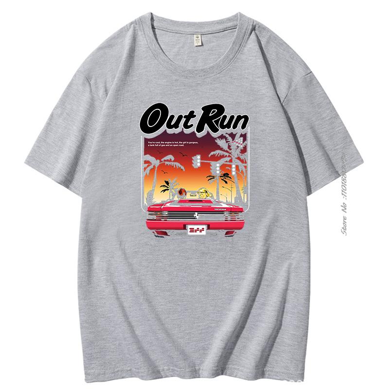 Fashion Cotton Tshirt 90s Vintage Out Run Graphic T Shirts Old School Japan Arcade Tops Hombre Video Game Outrun Mens Clothes