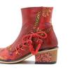 Johnature Винтажные красные туфли, женские короткие сапоги ручной работы из натуральной кожи с принтом на шнуровке