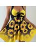 Two Pieces Set Sunflower Print Tankini Set Swim Dress with Ruffled Bow High-Waisted Bottoms Women's Swimwear Beachsuit