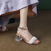 Fashion Women's Fashion Temperament Sandals 2024 Summer New Korean Version Middle Heel Women Open Toe Pearl Inlaid Crystal High Heels