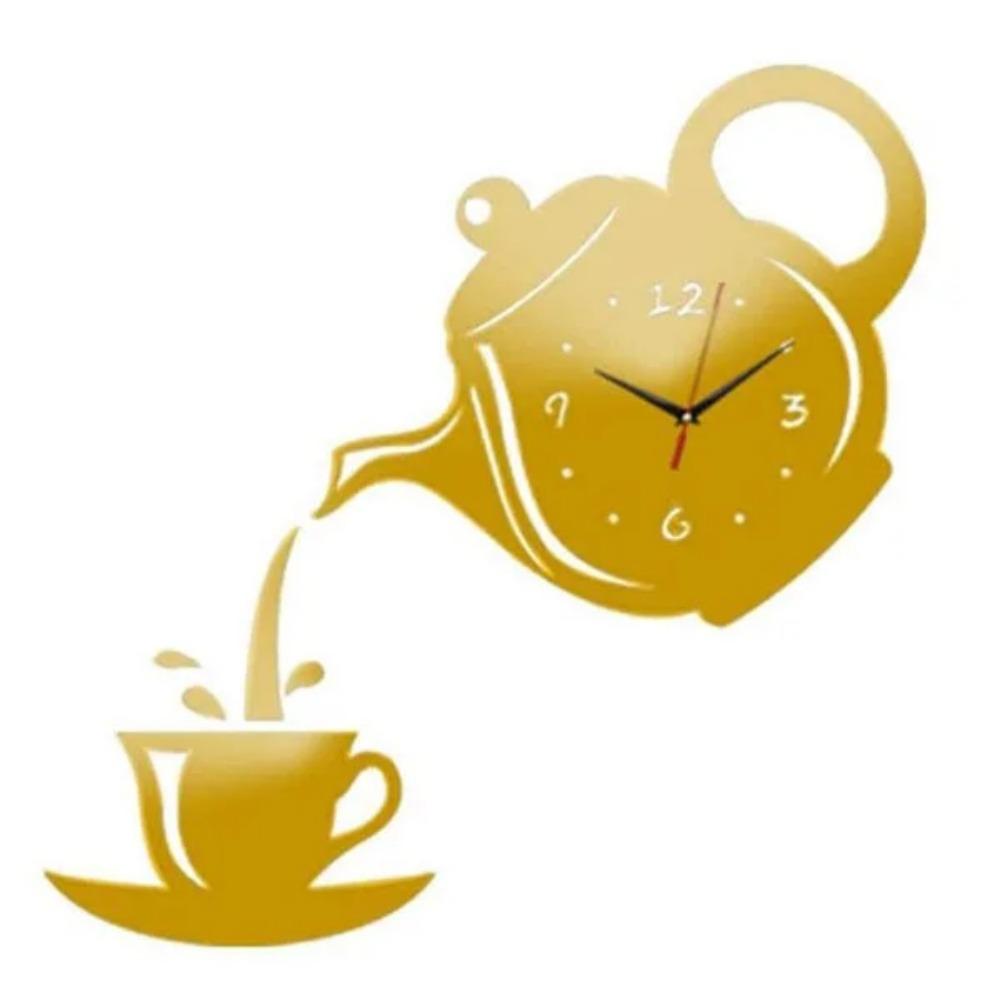 Teapot Shape Wall Clock Modern Kitchen Home Decor Wall Sticker Hollow Digital Clock Watch Home Clock