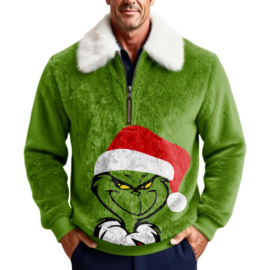 Мужской флисовый свитшот с рождественским принтом и воротником-стойкой