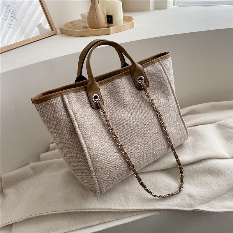 Women's Simple Canvas Bag Girls' Chain Bag Handbags for Women Large Capacity Canvas Bags Casual Shoulder Bag