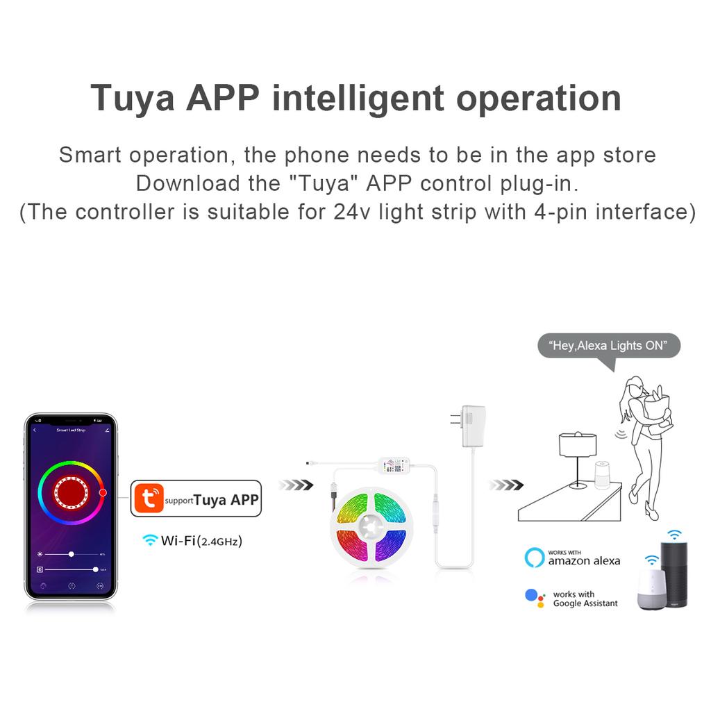 Smart Life Tuya Wi-Fi RGB светодиодные ленты контроллер RGB DC 5 В-24 В встроенный микрофон синхронизация музыки работает с Alexa Google Home
