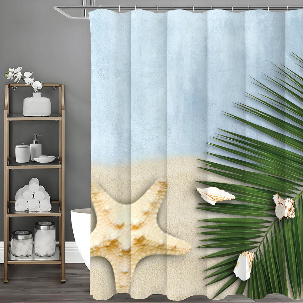 Занавеска для душа Ocean Shell Starfish Palm Leaf, Декоративная занавеска для ванной комнаты, Водонепроницаемая занавеска для душа с крючками