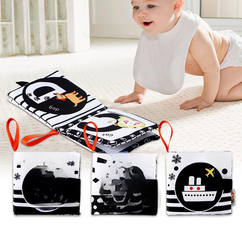 Aipinqi Baby Cloth Book: Черно-белые, прочные, со звуком, для раннего обучения.