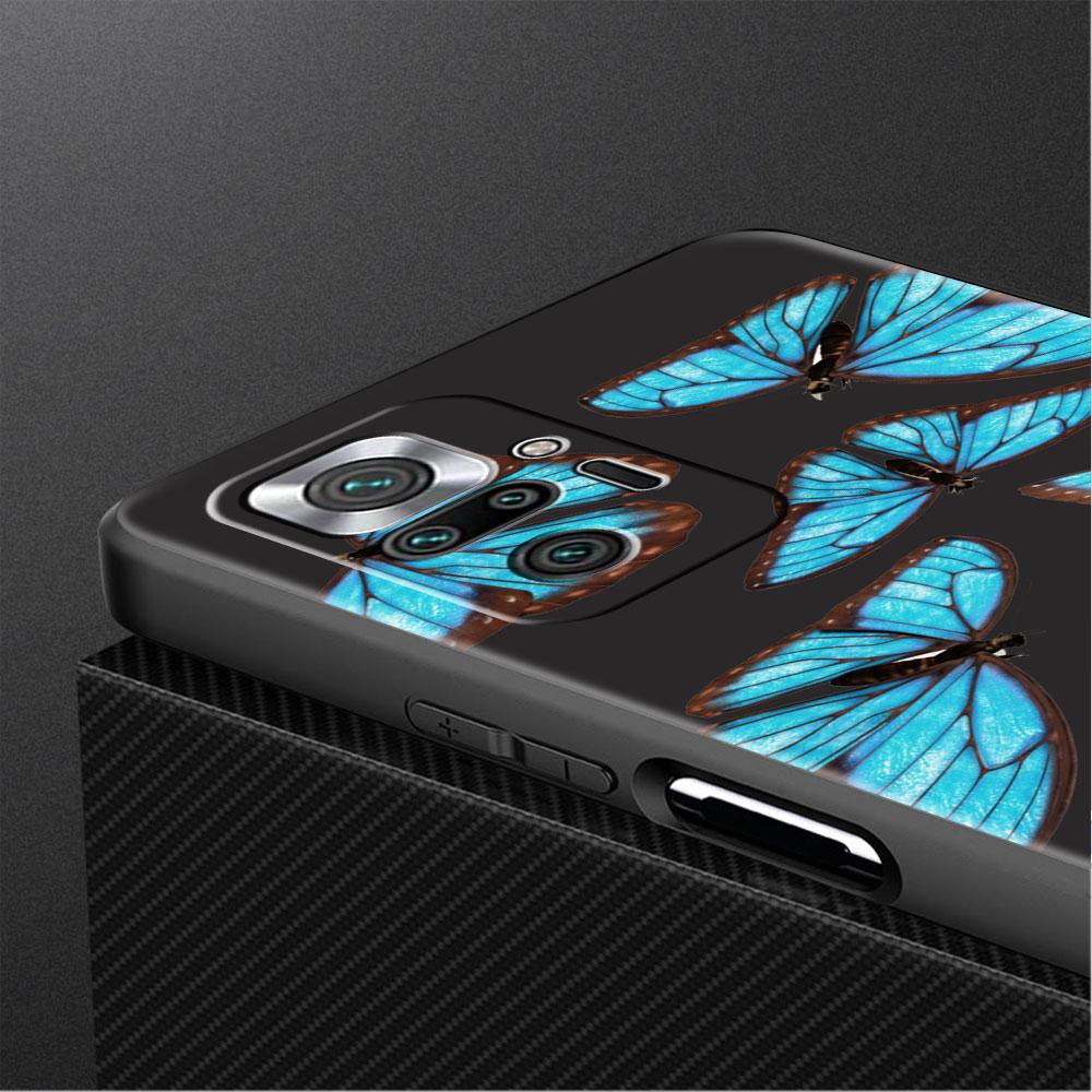 Роскошный черный чехол для телефона Xiaomi Redmi Note 11 10 9 8 7 Pro 9S 9A 9C 10s 8T K40 10C 10S Funda Cover Blue Beautiful Butterfly