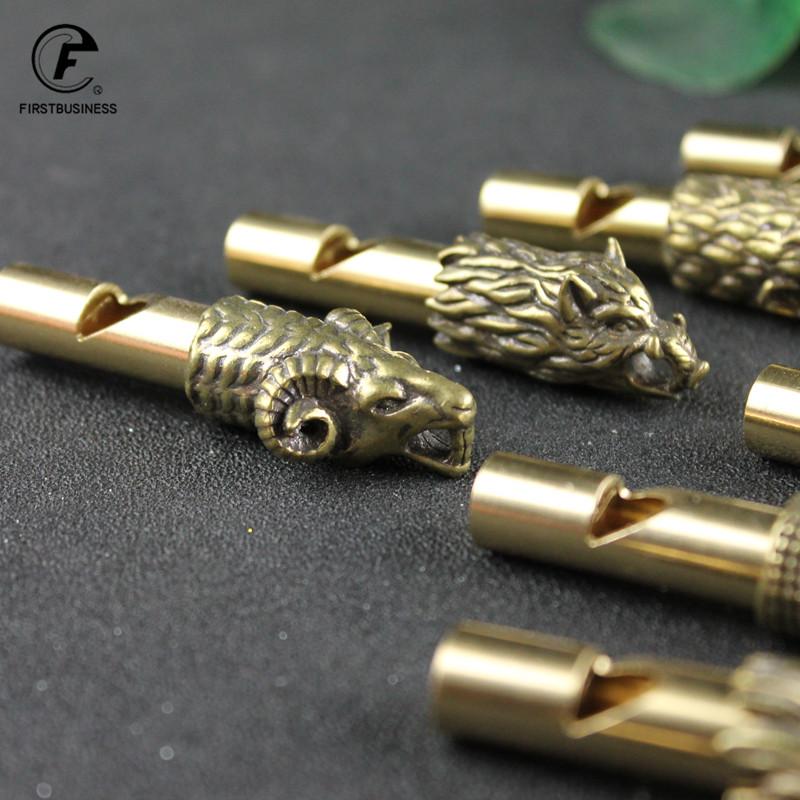 Copper Wild Boar Rhino Eagle Boa Lion Wolf Kirin Lizard Keychain Pendants Outdoor Referee Whistle Vintage Wild Survival Whistles