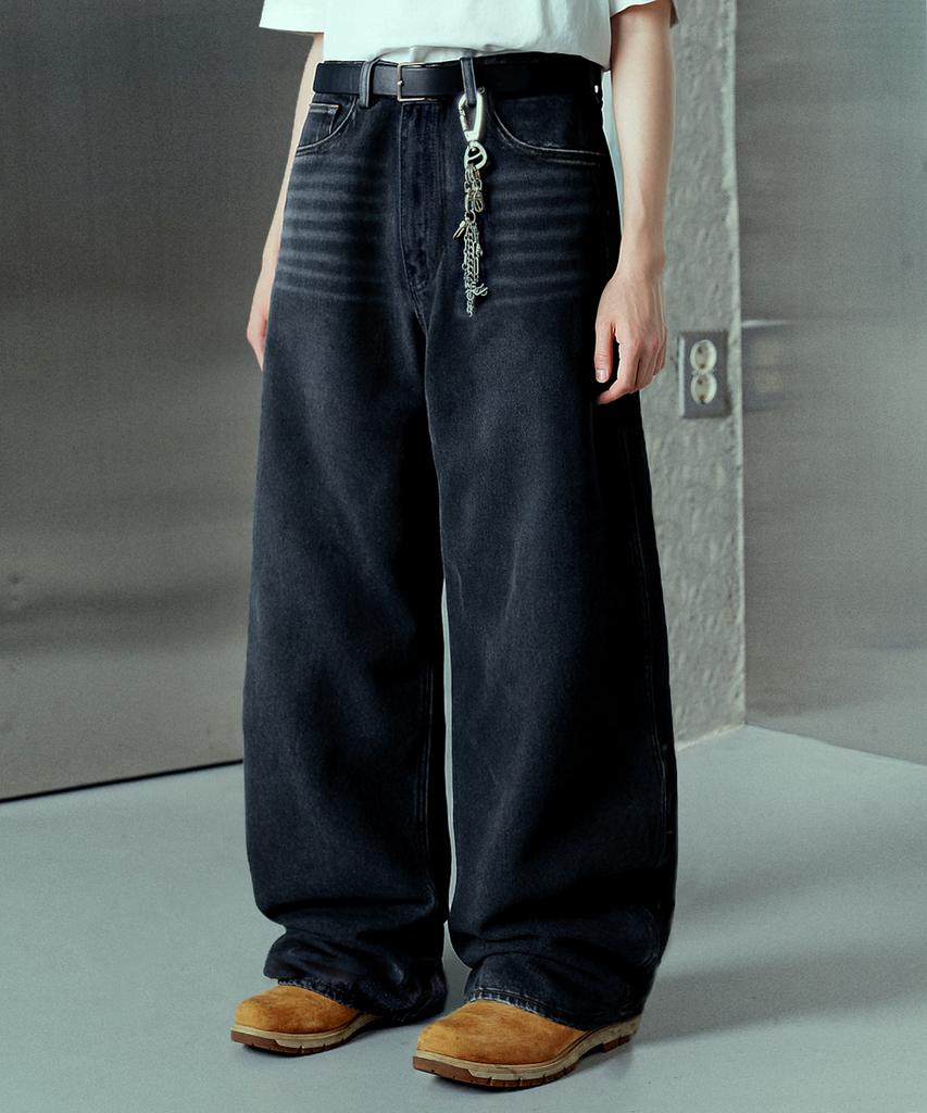NP STUDIO Vintage Natural Wash Wide Denim Pants Black