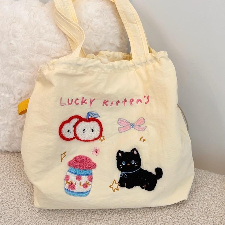 Сумка через плечо с вышитым милым щенком, вместительная, повседневная, универсальная, портативная, с завязками, вместительная