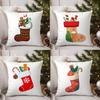 Red Socks Merry Chrismas Pillow Case Sofa Living Room Bedroom Double-sided Printing Square Cushion Nap Time Cushion Cover