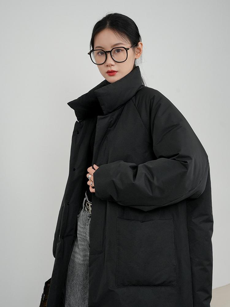 Французское новое зимнее винтажное хлопковое пальто для женщин, элегантная модная свободная куртка средней длины, уличная одежда в стиле Харадзюку, черное однотонное повседневное пальто