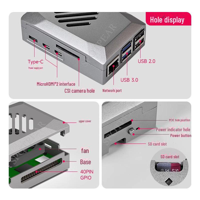 Raspberry Pi 5 Silver Shadow ABS защитный чехол с PWM вентилятором