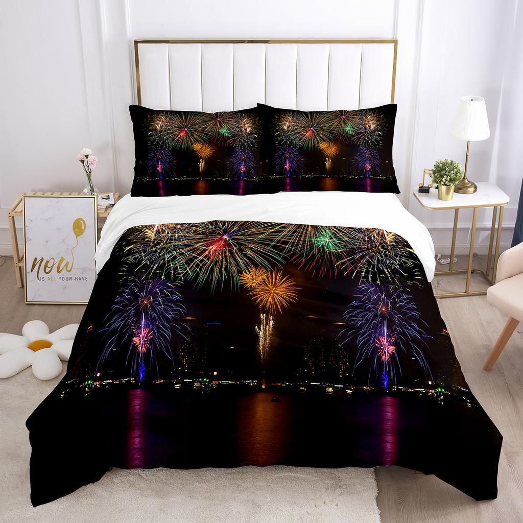 Пододеяльник Firework Queen Size, комплект постельного белья с разноцветными огнями, микрофибра, тема «Празднование Рождества», мягкий чехол для одеяла