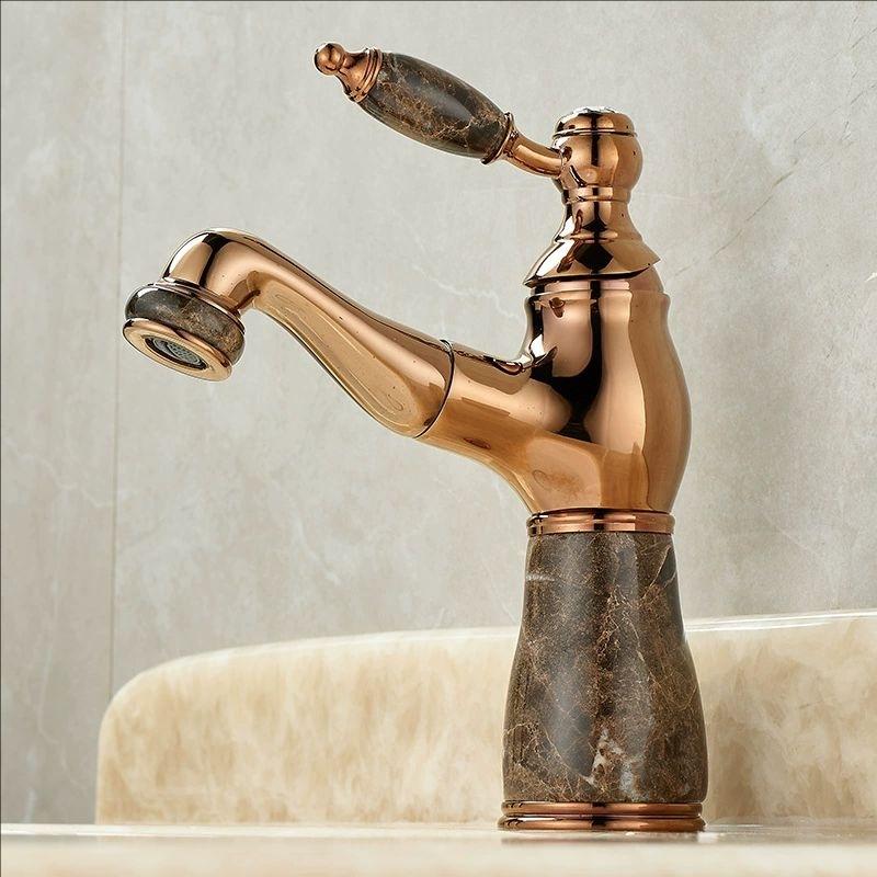 Смесители для раковины в ванной комнате цвета розового золота, смеситель для раковины в ванной комнате с нефритом, смеситель для горячей и холодной воды, выдвижной смеситель для раковины