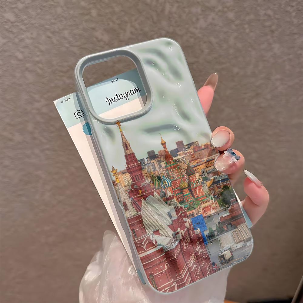 Цветной Замок Арт Чехол для Телефона с Удобным Захватом Для iPhone 15 Air 11 Pro Max 17 Plus 12 14 13 16 Чехол