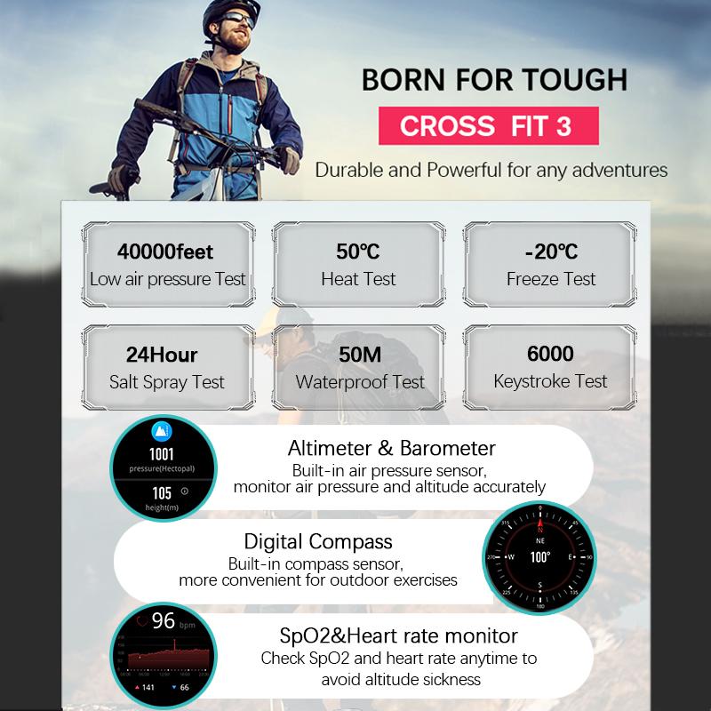NORTH EDGE Cross Fit 3 GPS Часы Мужские Спортивные Часы 1,43 HD AMOLED Дисплей 50M ATM Высотомер Барометр Компас для Мужчин