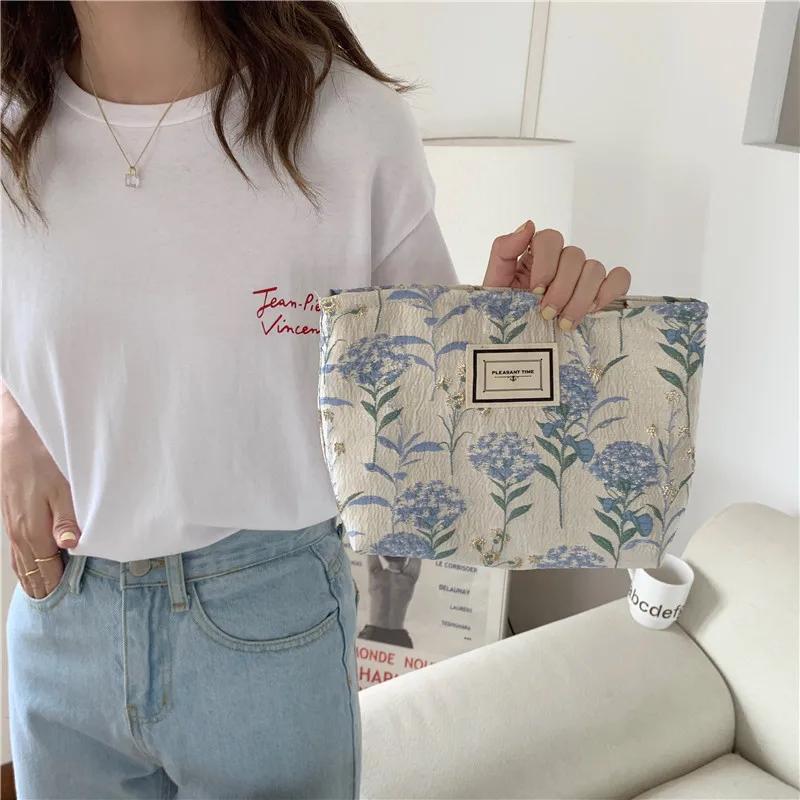 Pink Leopard Print Women's Cosmetic Bag Retro Flower Ladies Small Clutch Purse Travel Handbags Schoolgirl's Pencil Storage Bags