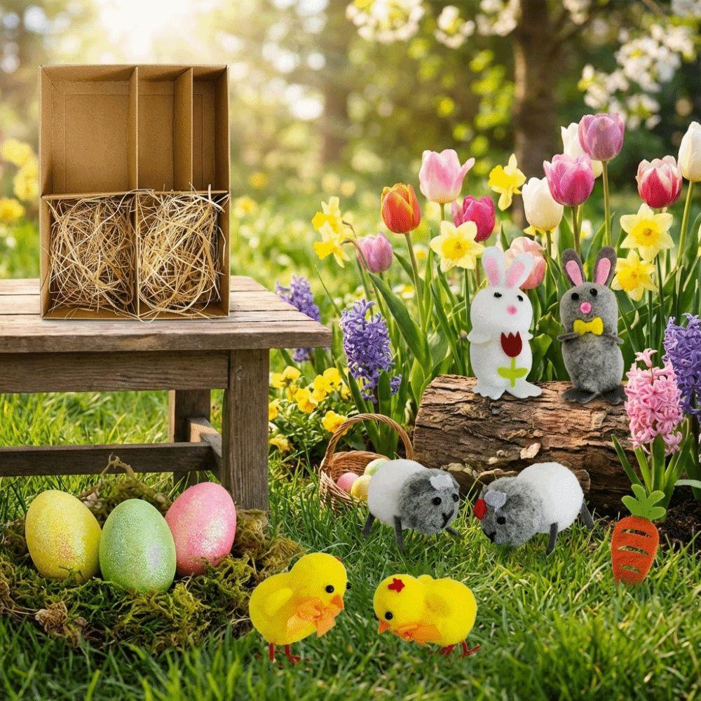 Веселый Счастливой Пасхи Пасхальные Яйца Цыпленок Украшение Реалистичная Милая Фигурка Кролика Ручная Работа Пасхальное Украшение Праздничная Вечеринка