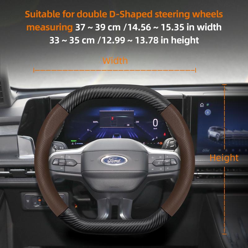 Fypaj3 Подходит для Ford Дышащие отверстия Кожа Матовая Текстура Углеродного волокна Чехол на рулевое колесо Подходит для Focus Mk2 Mk3 Fiesta Mk7 Transit Custom