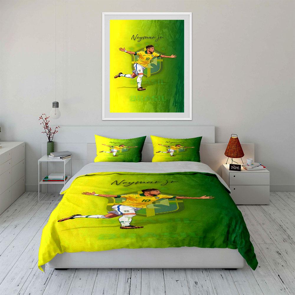 Soccer player Neymar print. Bedding sets Duvet cover sets Duvet covers Pillowcases(1* Duvet Cover 2* Pillowcases without duvet insert)